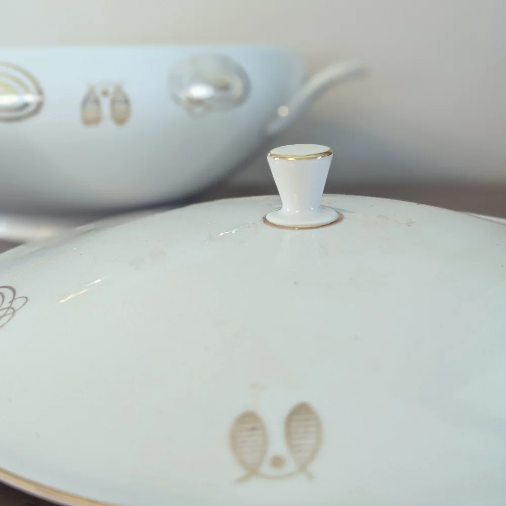 Schirnding Bavaria German Porcelain Tureen - Atomic Gold Geometric Vintage